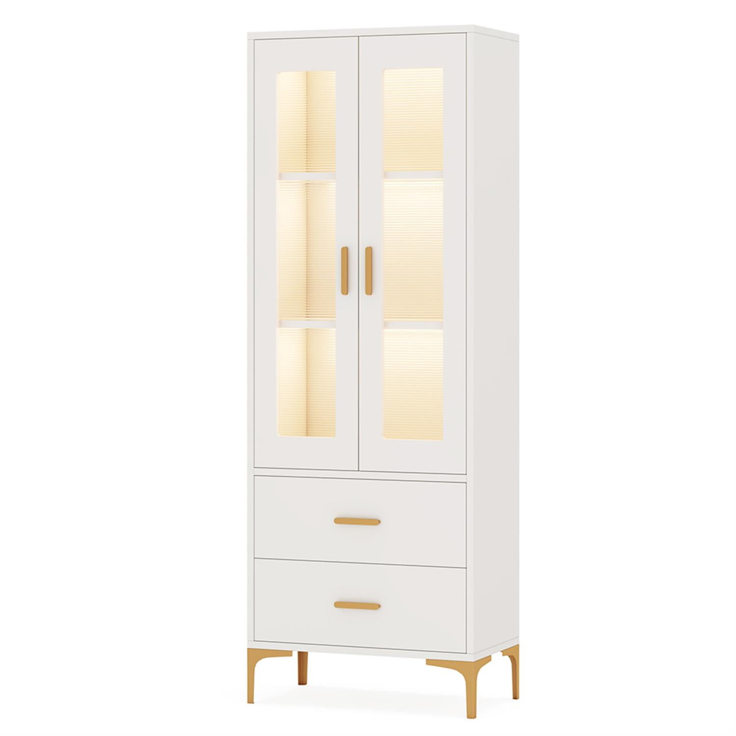 Demi Bonn Freestanding Bookcase Bookshelf with LED Light, Doors & 2 Drawers for Bedroom, Living Room, White