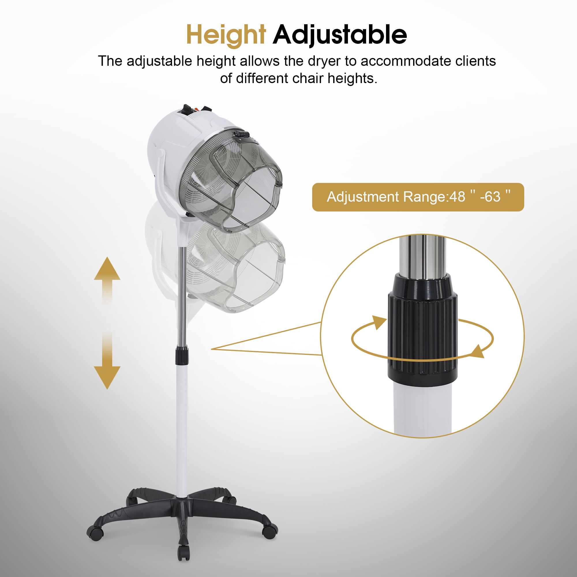 BarberPub Adjustable Bonnet Hood Hair Dryer with Wheel