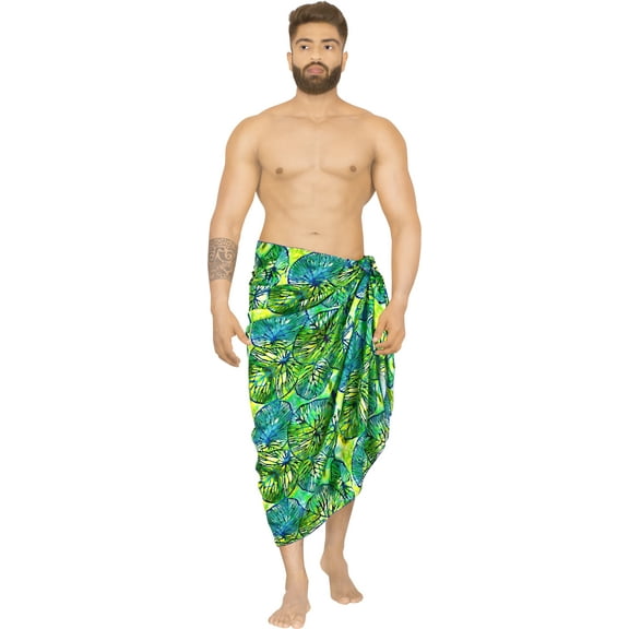 LA LEELA Men's Standard Beachwear Sarong Pareo Wrap One Size Emerald, Leafs Summer Vacation Aloha