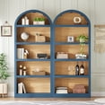 thumbnail image 7 of DTTRA 69" Tall Arched Bookshelf Set of 2, 5-Tier Open Display Bookcase with Fabric Top, Blue, 7 of 7