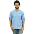thumbnail image 1 of Atasi Men's Round Neck Blue Kurta Cotton Roll-Over Sleeve Shirt-Large, 1 of 7