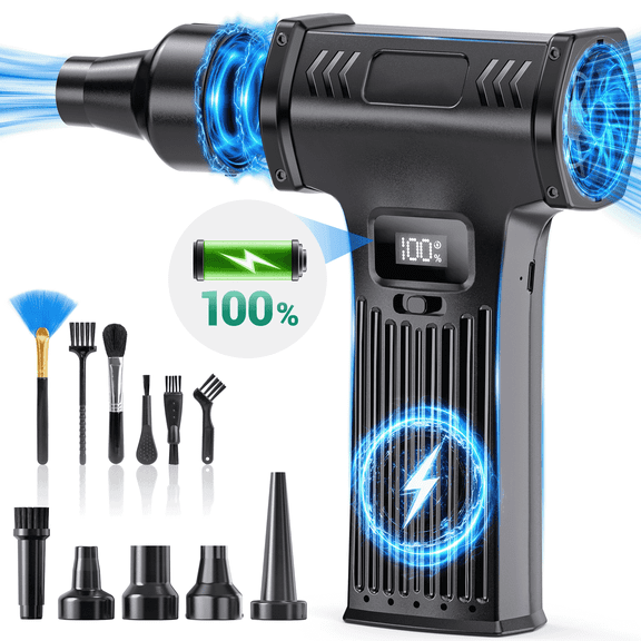 DSOOLO Compressed Air Duster,150000 RPM Cordless Electric Air Duster for Computer Cleaning with Brushes and Nozzles