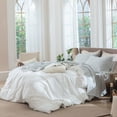 thumbnail image 2 of MooMee Gingham Sheet Set 100% Washed Cotton Linen Like Textured Extra Deep Pocket Breathable Lightweight 4-Piece (Northern Droplet Gray, Queen), 2 of 9
