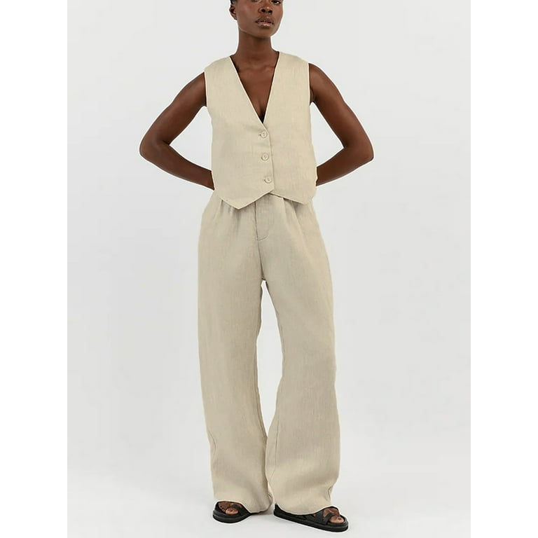 Women summer line design vest + pants Casual two piece set - The Little  Connection