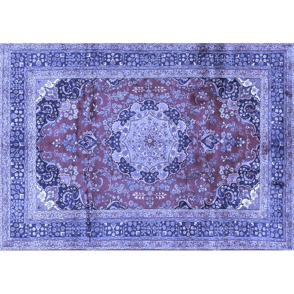 Ahgly Company Machine Washable Indoor Rectangle Medallion Blue Traditional Area Rugs, 7' x 10'
