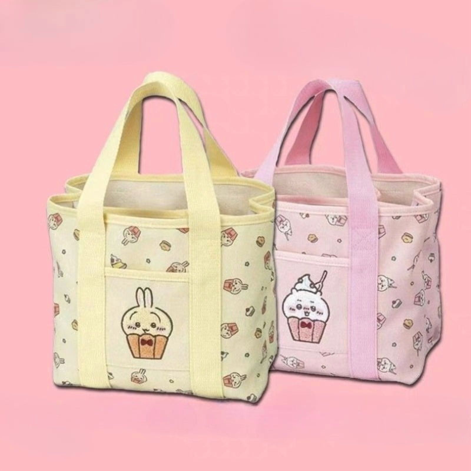Chiikawa Bento Bag Hachiware Cartoon Cute Character Canvas Open Partition Layer Tote Creative Lunch Box Bag Commuting Portable