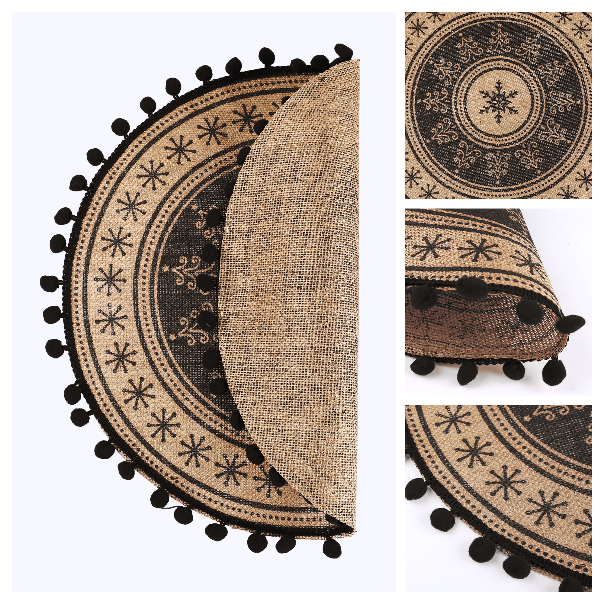 Unique Bargains Set of 6 Round Farmhouse Placemats for Dining Table Decor Black