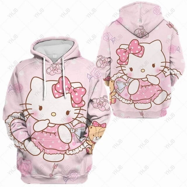 Hello Kitty Print Womens Pullover Fashion Simple Long Sleeves Oversize Vintage Clothing Creative All-math Woman Hoodie
