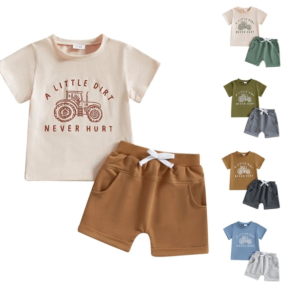 GCETTIC Toddler Baby Boy Clothes Summer Outfit 6 12 18 24 Months Retro Farm Tractor Tee T-Shirt Shorts Set 2PCS,2-4 Years