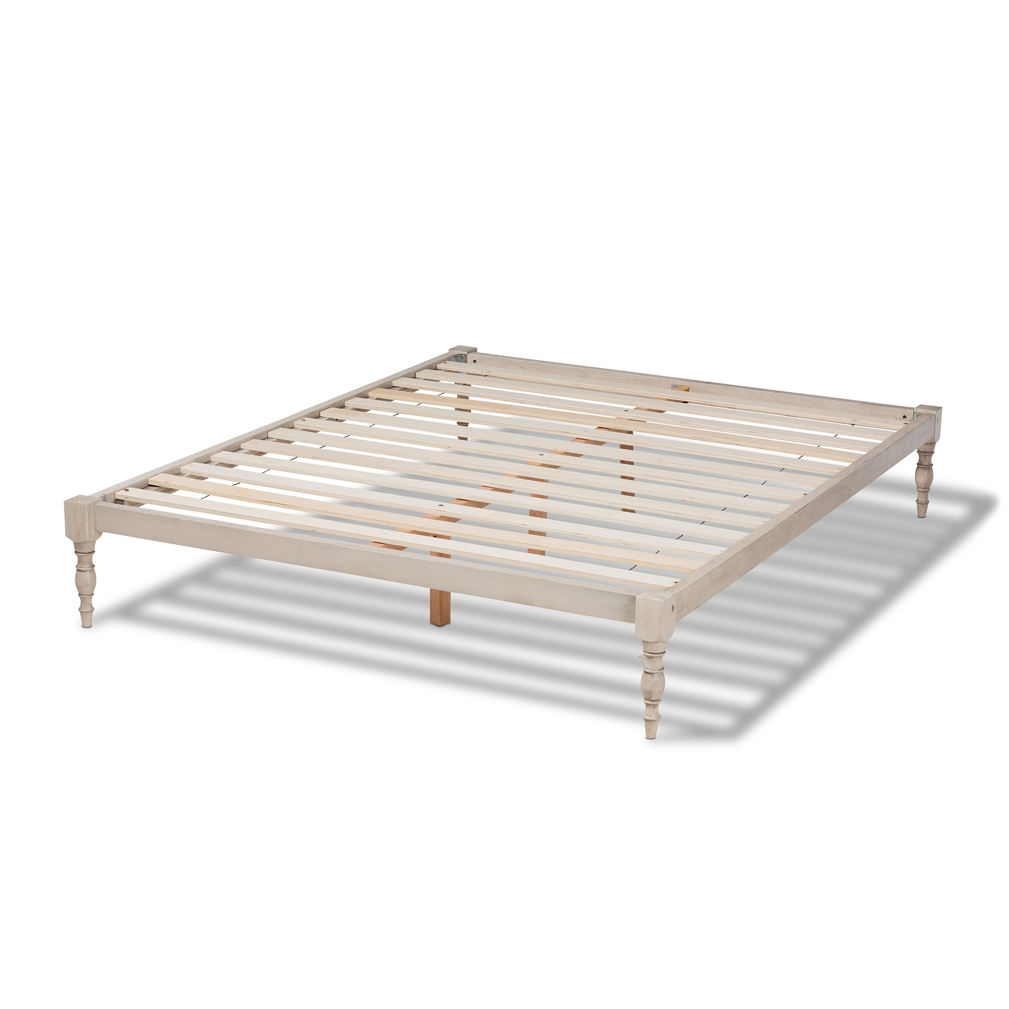 Baxton Studio Iseline Platform Wood Bed Frame, Antique White, Queen