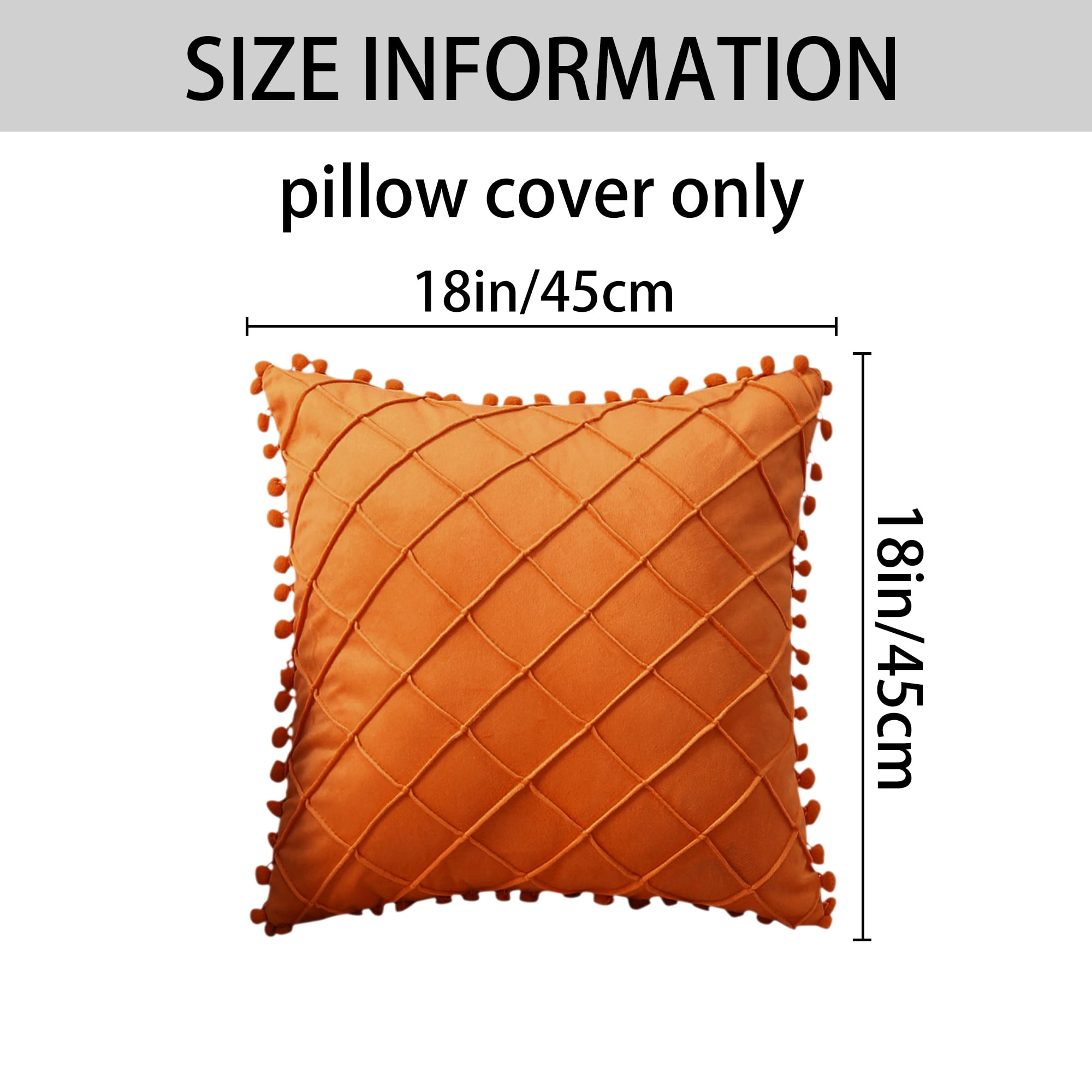 Unique Bargains Soft Pom-poms Velvet Throw Pillow Covers Orange 18" x 18"
