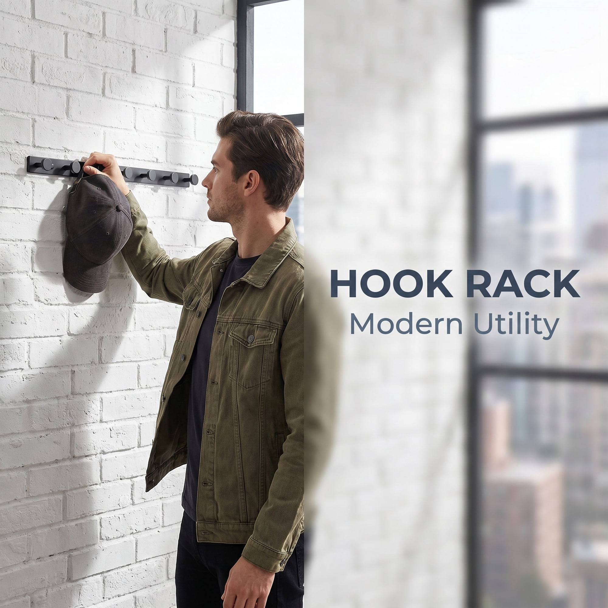 Unique Bargains Coat Rack Wall Mount Aluminum Hook Hat Rack for Entryway Black 19.3" x 1.2"