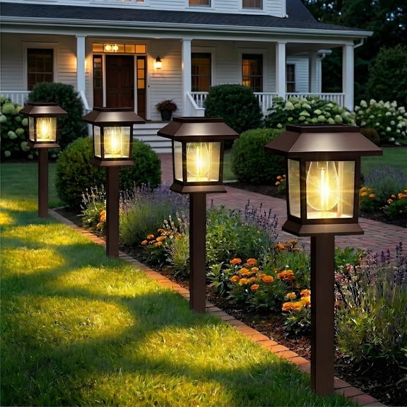 Solar Outdoor Lights, 6 Pack Solar Pathway Lights Waterproof, Landscape Lighting for Path Walkway Lawn Garden Yard Outside DƩcor, Brown