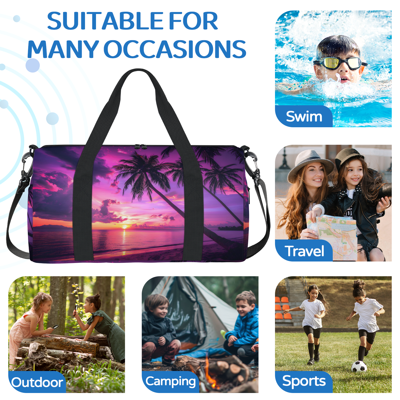 Herdesigns Palm Tropical Beach Tree Travel Duffle Bag Sports Yoga Weekender Overnight Carry on Workout Bags Lightweight Waterproof Gym Tote Bag for Women