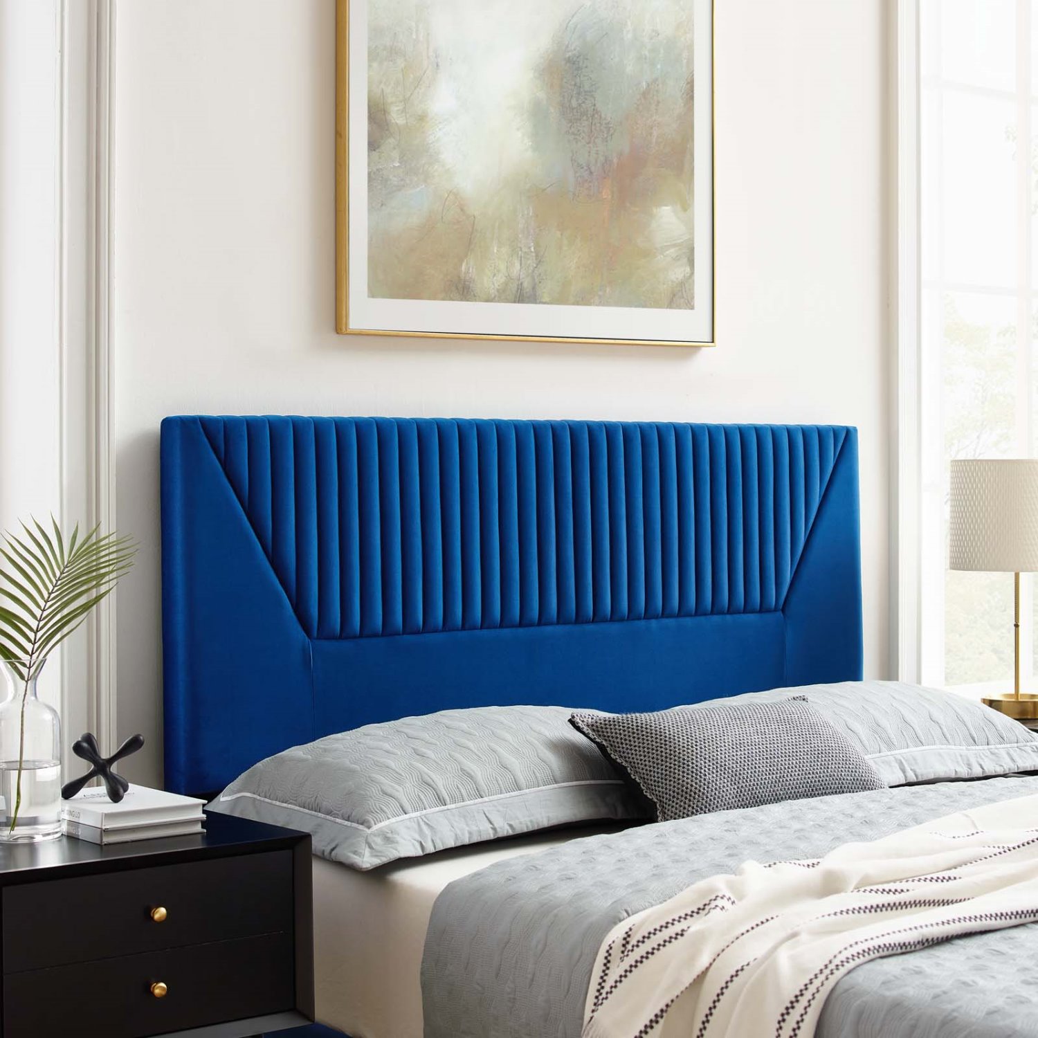 Tufted Headboard, Full Queen, Blue Navy, Velvet, Mid Century Bedroom, Modern Contemporary Boutique HB35260