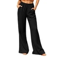 thumbnail image 2 of Utoimkio Women's Crinkle Linen Textured Wide Leg Pants Elastic High Waist Self-Tie Loose Flow Trousers with Side Pockets for Summer Beach Vacation, 2 of 6