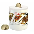 thumbnail image 1 of Queen Piggy Bank, Queens Poker Set Faces Hearts and Spades Gambling Theme Playing Cards, Ceramic Coin Bank Money Box for Cash Saving, 3.6" X 3.2", Black Red Yellow, by Ambesonne, 1 of 4