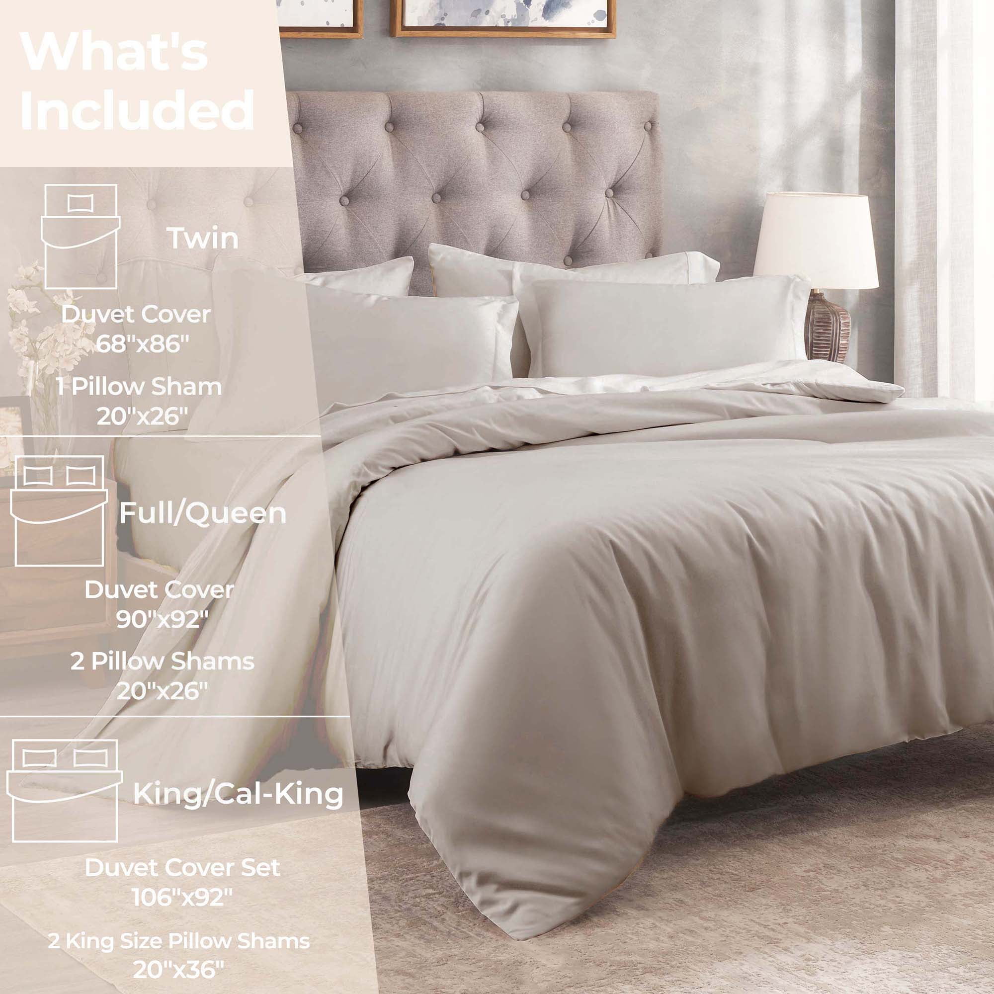 BNM 300 Thread Count Egyptian Cotton Duvet Cover Set, Full/Queen, Light Gray