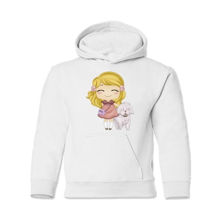 Girl With Pet Dog Hoodie Juniors -Image by Shutterstock, x-Large