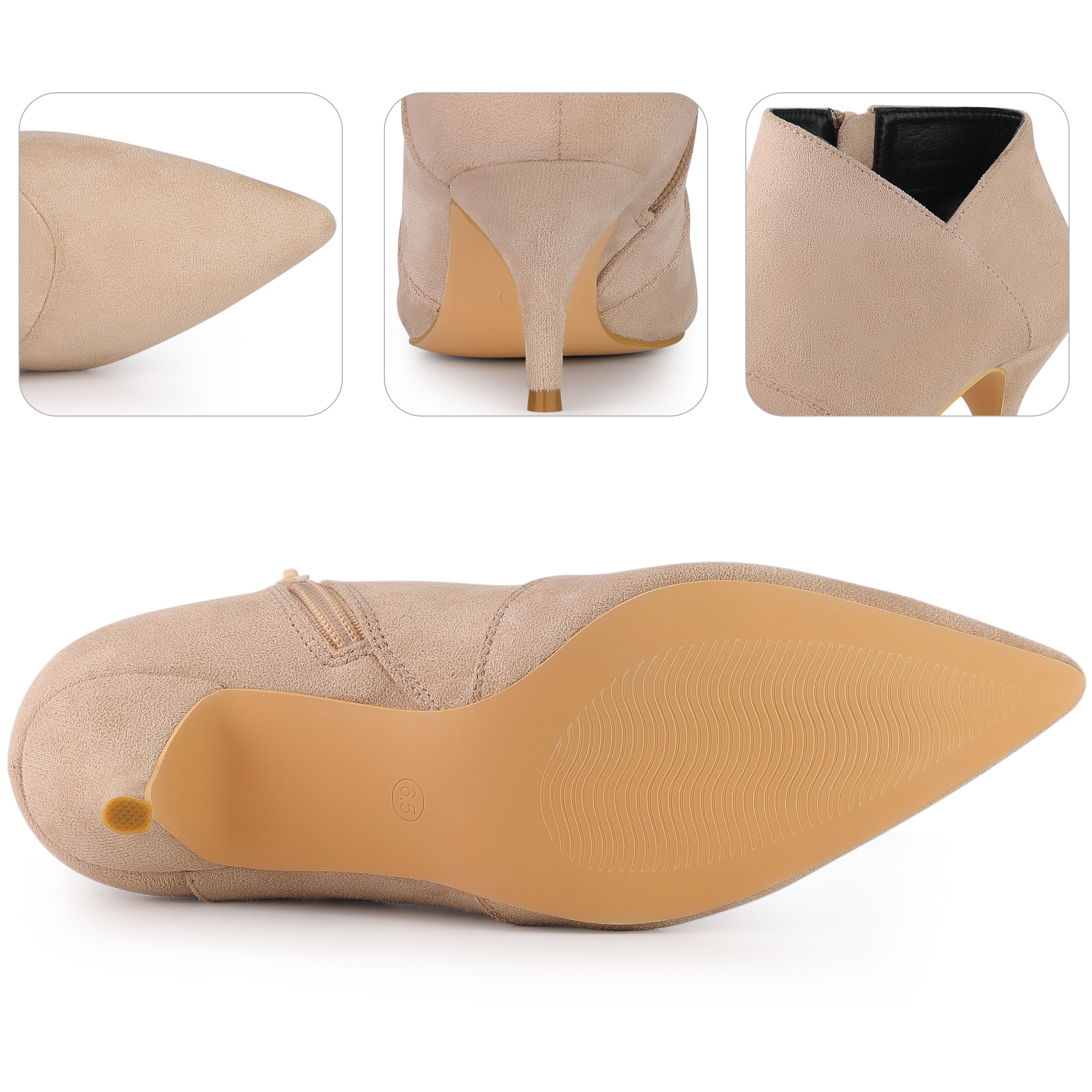 Unique Bargains Pointed Toe Cutout Kitten Heels Ankle Boots for Women Nude 7.5