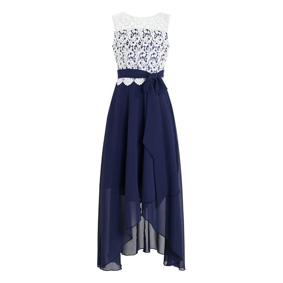 Aislor Flower Girls Pageant Dress Kids Asymmetrical Chiffon Lace Communion Wedding Party 4-14