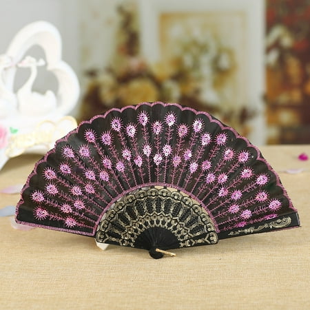

SQUARE HEAD Best Dance Wedding Party Lace Silk Folding Hand Held Flower Fan Pink