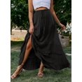 thumbnail image 3 of Black Womens Casual Vacation Western Style Ruffle Tiered Maxi Skirt With Side Slit, 3 of 5