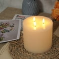 thumbnail image 4 of 6"x6" Extra Large Flameless Candles with 3 Wicks, Battery Operated Candles with Remote Control and Timers, 6 inch Diameter LED Pillar Candles, Real Wax, Ivory, 4 of 7
