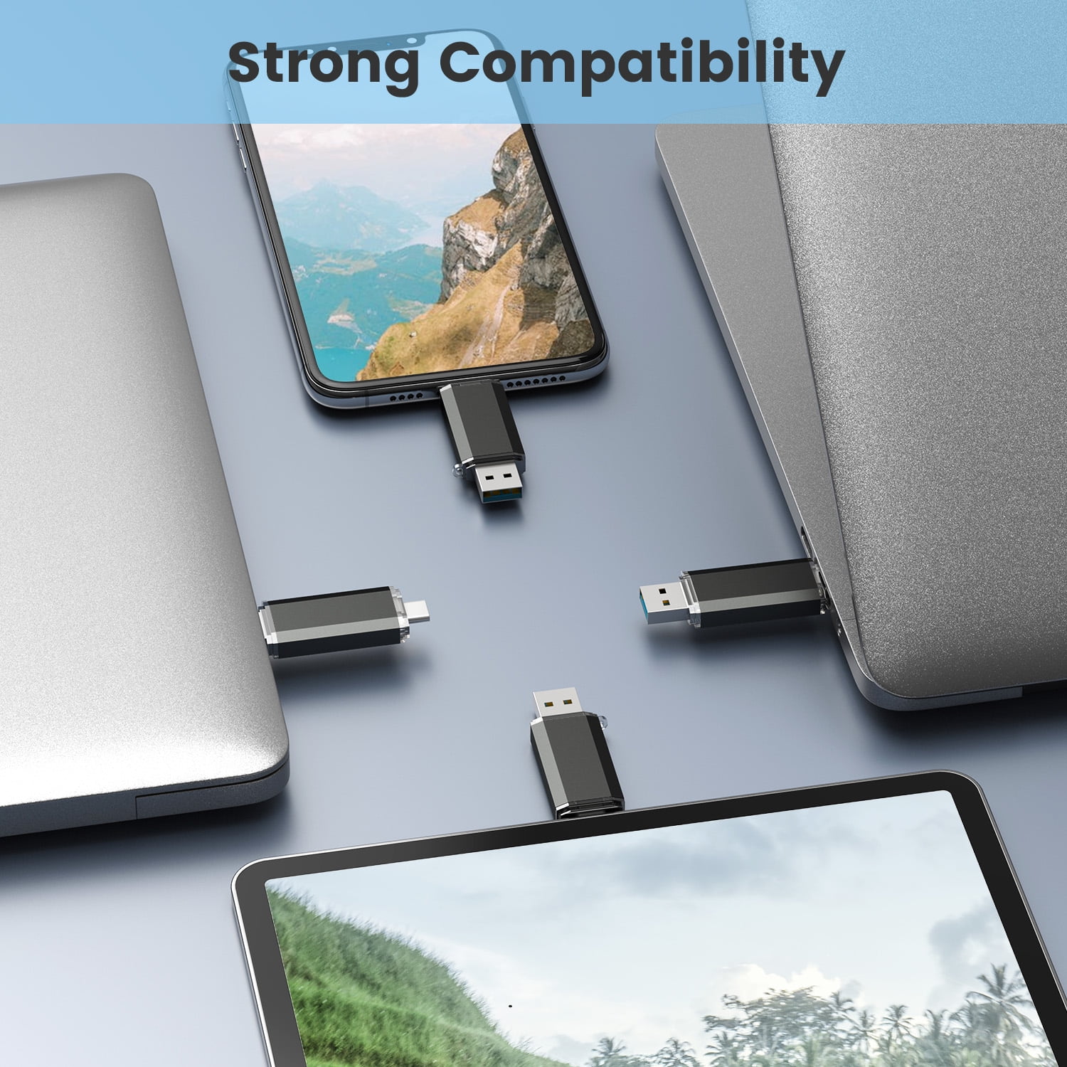 TOPESEL 2 Pack USB C Flash Drive 32GB 2 in 1 USB 3.0 & USB Type C Thumb Drive Black
