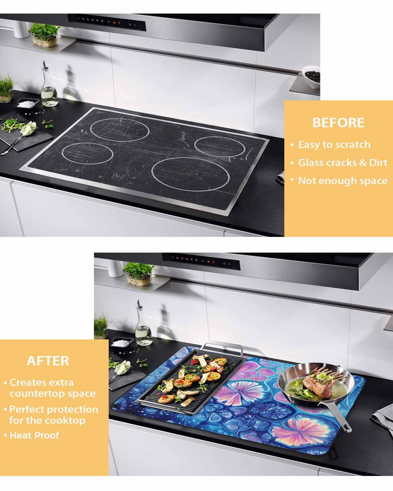 Large Induction Cooktop Protector Mat Ombre Blue Stove Top Covers for Electric Stove, Modern Abstract Fluid Art Gradient Decorative Stove Burner Cover Mats, Glass Top Stove Cover