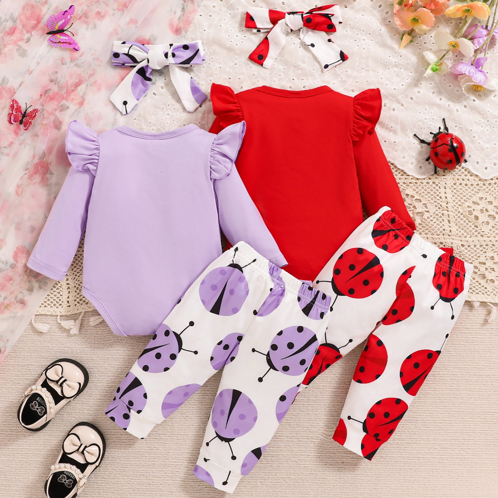 Yindaity Girl Outfits Girl Clothes Rib Knit Pants Headband Baby Clothes for Girls 0 3 6 12 18 24 Months(Red,6-9 Months)