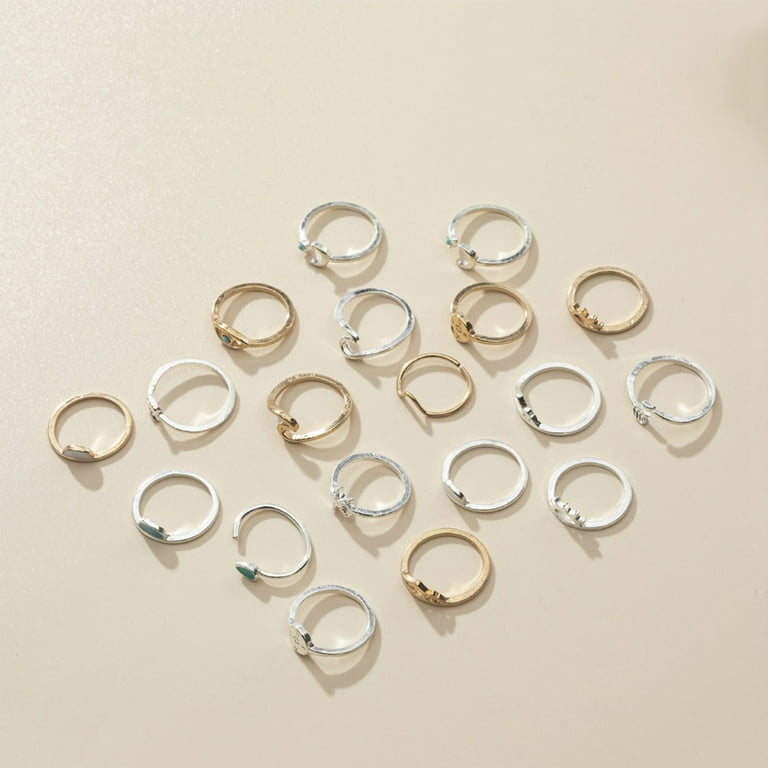 Moonsky Boho Retro Stackable Rings Sets for Teen Girls Women Peak Sea Wave Compass Turquoise Rhinestone Knuckle Joint Finger Kunckle Nail Ring Sets