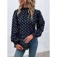 thumbnail image 3 of Women'S Long-Sleeved Commuter Hot Stamping Shirt Pleated Round Neck Shirt Casual Loose Top Navy Blue L, 3 of 8