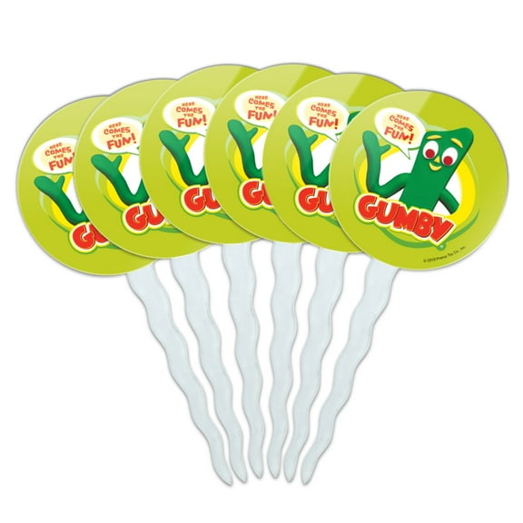 Gumby Logo Here Comes the Fun Cupcake Picks Toppers Decoration Set of 6