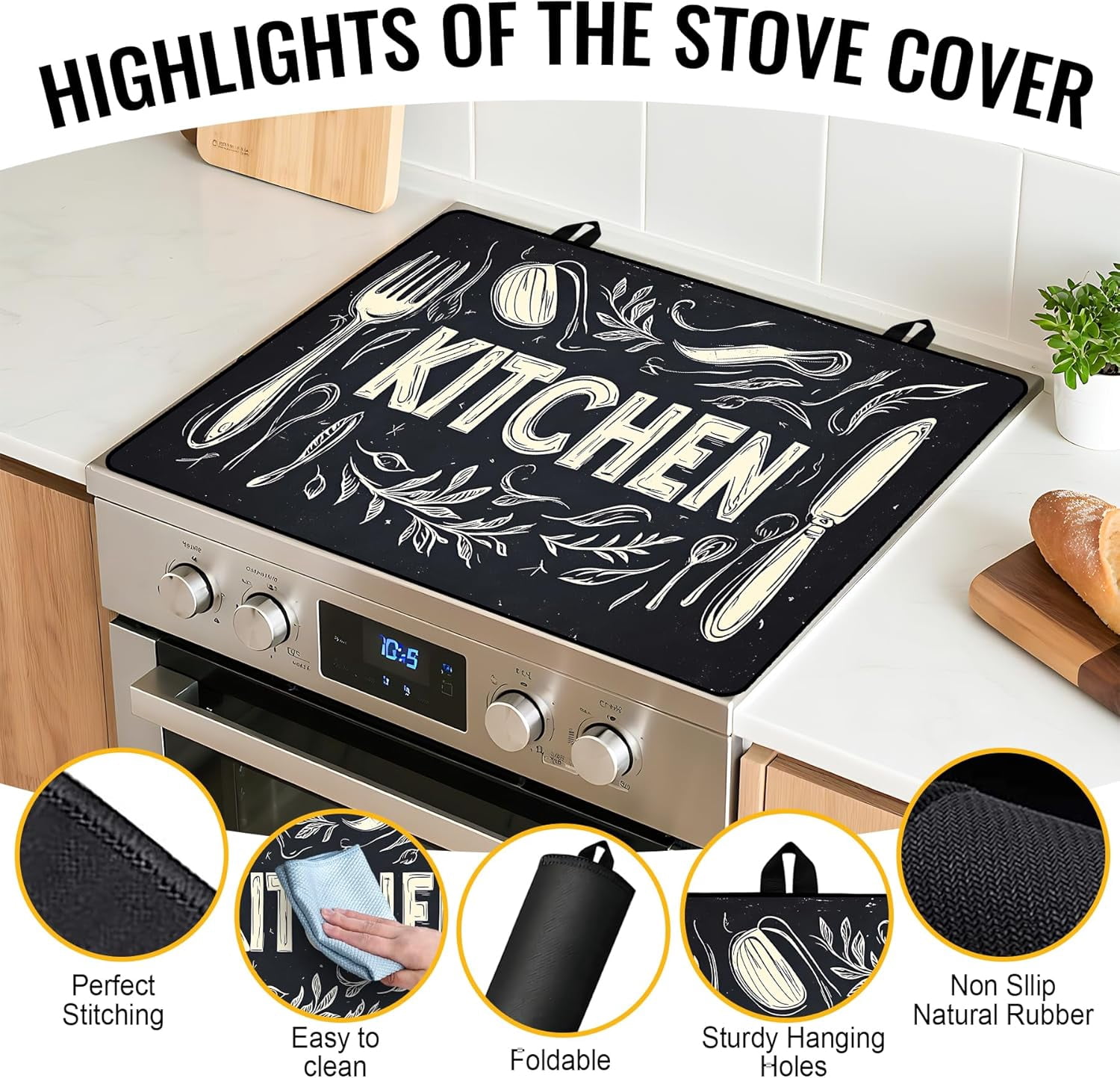 Stove Top Cover for Electric Stove,Glass Stove Top Cover, Heat Resistant Glass Cooktop Cover, Stovetop Protector, Kitchen Decor, Dish Drying Mats Cover for Ceramic Washer Top 28.5x20.5 inch