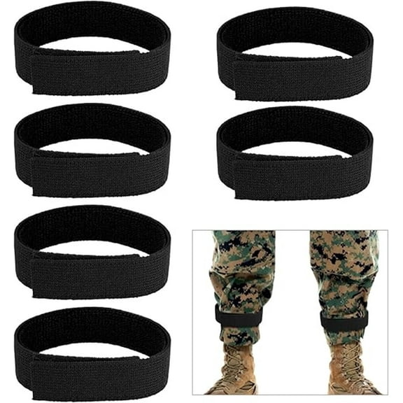 NOGIS 6 Pcs Ankle Strap, Black Cowboy Boot Straps, Blousers Military Ankle Strap, Elastic Military Blousing Straps with Hook and Loop, Adjustable Tuck Tight Strips for Hunting Hiking