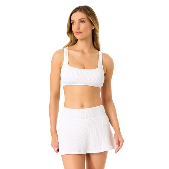 Women's Live In Color Textured Classic Square Neck Bralette Bikini Swim Top