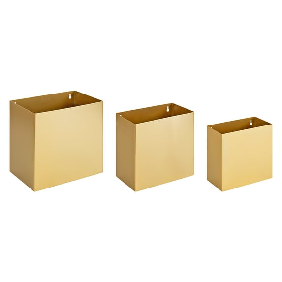 Kate and Laurel Domio Modern Hanging Wall Pocket Planter Shelves, Set of 3, Gold, Chic Metal Hanging Pots for Wall
