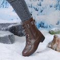thumbnail image 5 of hopeusnice Lace Up Buckle Decor Side Zipper Boot Block Heel Street Style Boot Brown 35, 5 of 6