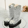 thumbnail image 3 of Ulitacool Boots For Girls Sparkly Bow Winter Boots For Girls Sole Dressy Ankle Booties With Back Zipper Footwear Adorable Basic Shoes 9-10 Years Silver, 3 of 6