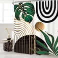 thumbnail image 6 of Abstract Emerald Green Shower Curtain Set 71Wx71H Inches Mid Century Modern Minimalist Tropical Leaves Geometric Contemporary Polyester Waterproof Bathroom Curtain with 12 Hooks, 6 of 6
