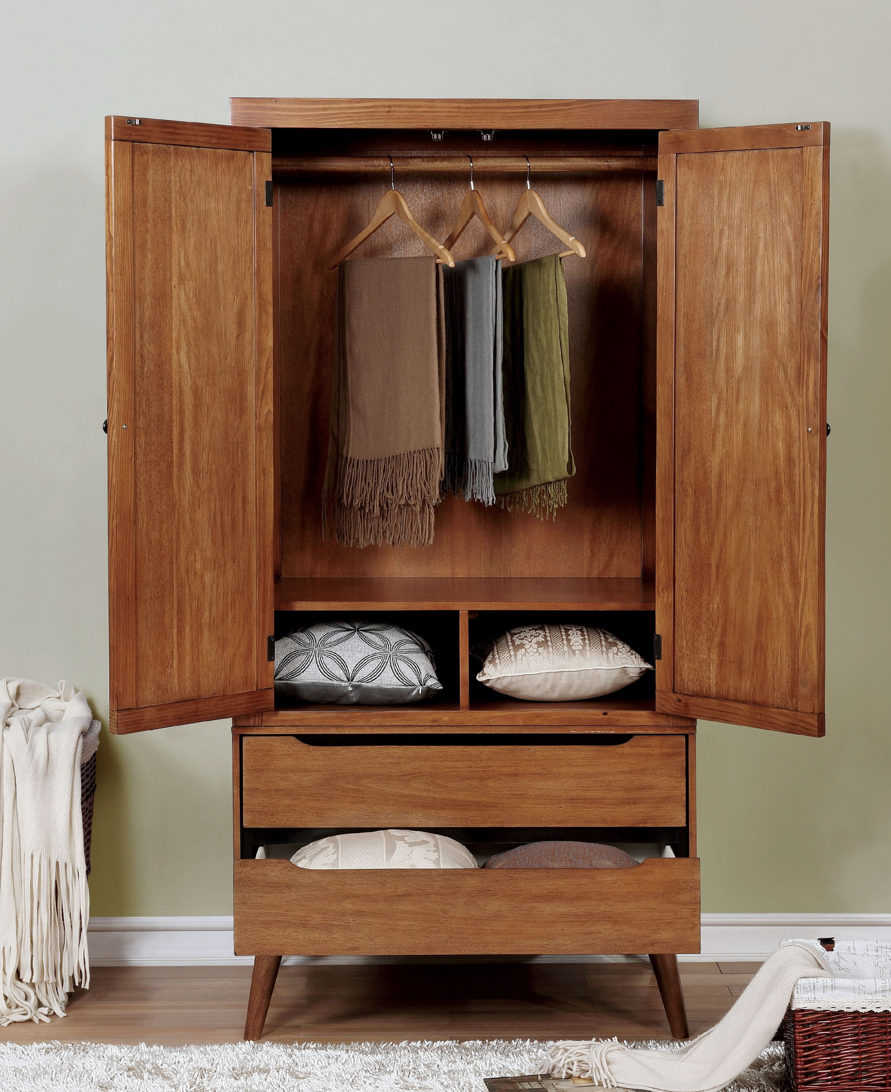 Furniture of America Farrah Mid-Century Armoire, Oak
