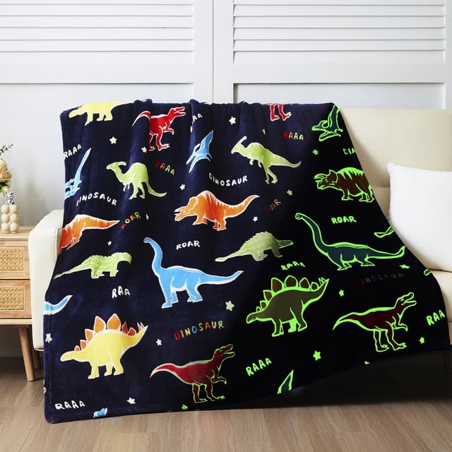 Manta QSTEHEML Dinosaurio que brilla en la oscuridad 127 x 152 cm