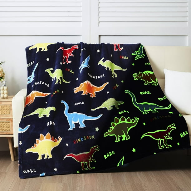 Manta QSTEHEML Dinosaurio que brilla en la oscuridad 127 x 152 cm