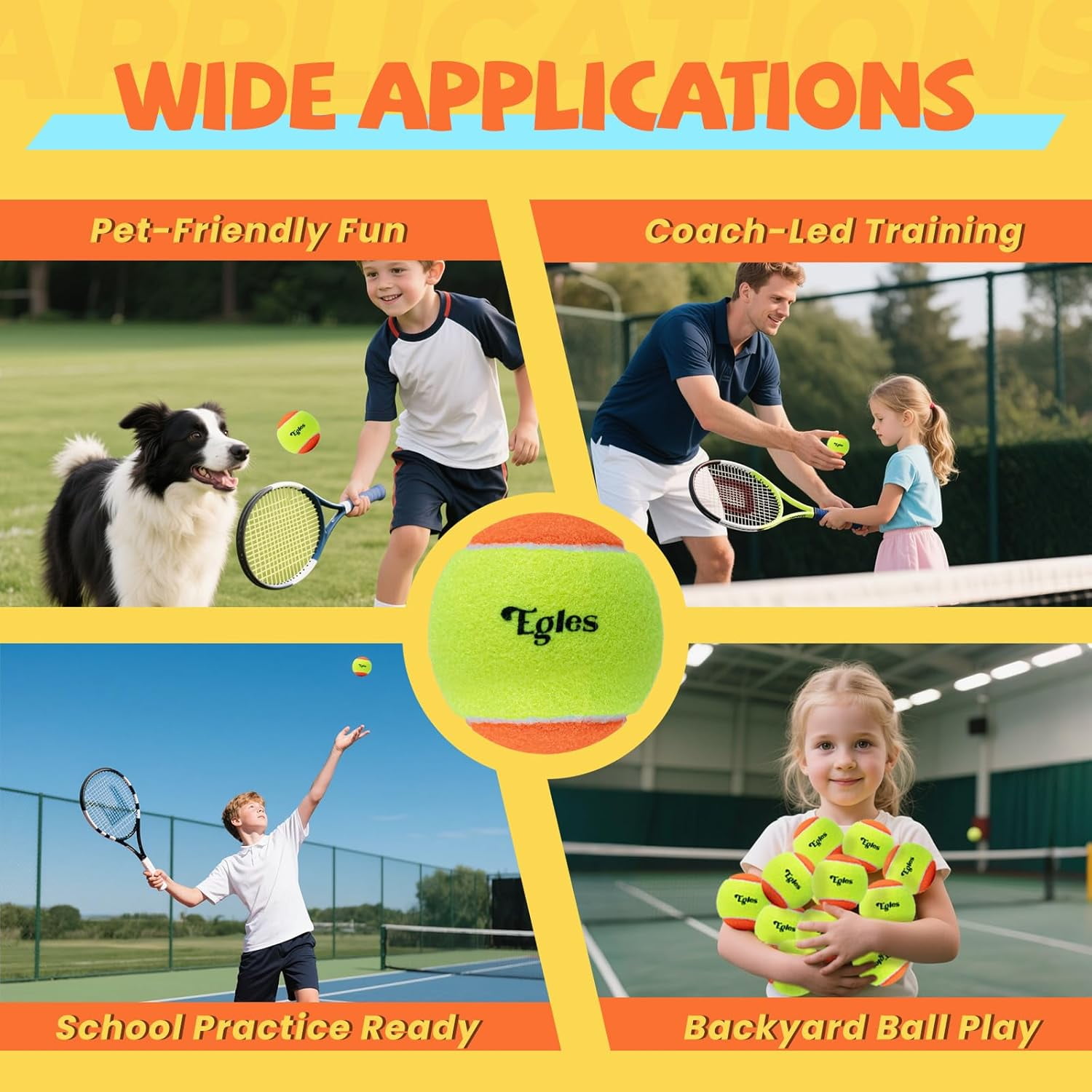 12/20/36/48/60 Pack Kids Tennis Balls 50% Low Compression Stage Tennis Ball, Practice Balls for Beginners, Youth Training & Dog Play,  Two-Tone Colors Tennis Balls with Mesh Bag for All Court