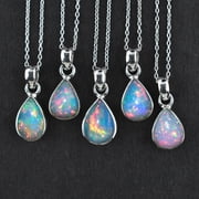 AA Ultra Fire Ethiopian Opal Stone Handmade Pendant Necklace For Women, Healing Chakra Crystal, October Birthstone, Rhodium Plated 925 Sterling Silver, Dainty Necklace, Gifts for Her