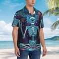 thumbnail image 3 of Gukieu Space Skeleton Meditation Print Men's Short-sleeved Shirts, Button-down Lapel Hawaiian Shirts, T-shirts, Beach Vacation Summer Casual Wear,Medium, 3 of 7