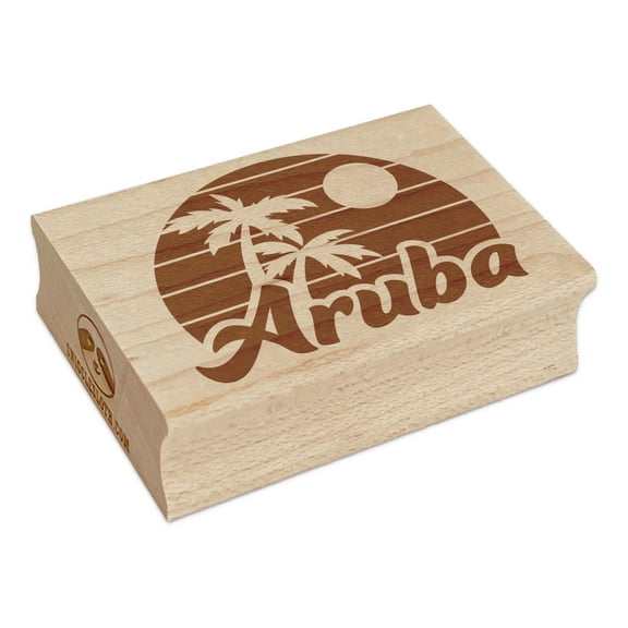 Aruba Destination Tropical Sunset with Palm Trees Rectangle Rubber Stamp Stamping Scrapbooking Crafting - Large 2.5in