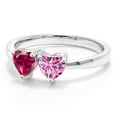 thumbnail image 2 of Gem Stone King 925 Sterling Silver Fashion Right-Hand Ring Heart Shape Red Created Ruby and Vivid Pink Moissanite (1.10 Cttw, Size 7), 2 of 6