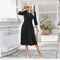thumbnail image 2 of MLDRA Dresses for Women Mini Long Flare Fall Dresses Casual 3/4 Sleeve A Line Comfy Crew Neck Loose Party Dresses 2025 Black, 2 of 6